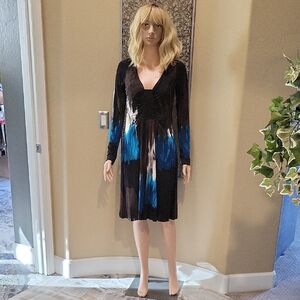 Karen Kane "Wild Side" V-Neck Shirred Front Long Sleeve Dress